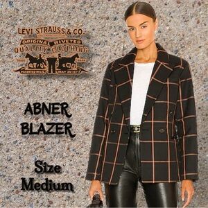 Levi's Women's Black Brown Window Pane ABNER BLAZER Double Breasted Size Medium